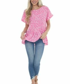143 Story Magenta Spotted Print Drop Waist Blouse 31 143 Story Magenta Spotted Print Drop Waist Blouse