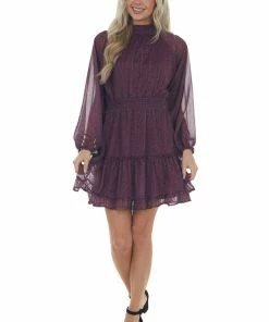 Peach Love Berry Ditsy Floral Smocked Mock Neck Dress