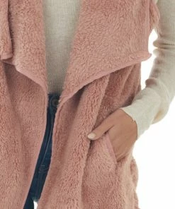 CY Fashion Dusty Punch Fuzzy Open Front Vest With Pockets Outerwear 17 CY Fashion Dusty Punch Fuzzy Open Front Vest With Pockets Outerwear