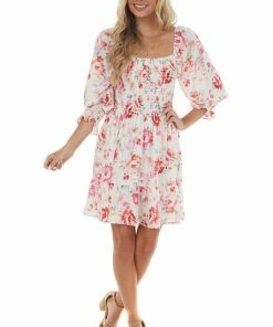 Peach Love Cream And Ruby And Smocked Bust Long Sleeve Mini Dress Dresses 27 Peach Love Cream And Ruby And Smocked Bust Long Sleeve Mini Dress Dresses