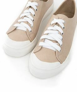 CCOCCI Shoes Beige Faux Leather Sneakers With White Laces And Rubber Sole