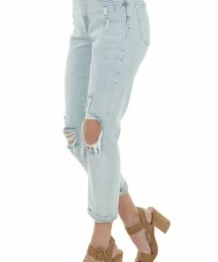 Vervet Bottoms Light Wash High Rise Distressed Mom Jeans