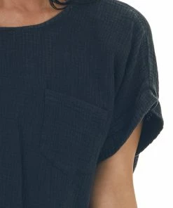 Umgee Tops Charcoal Mineral Washed Top With Chest Pocket 12 Umgee Tops Charcoal Mineral Washed Top With Chest Pocket