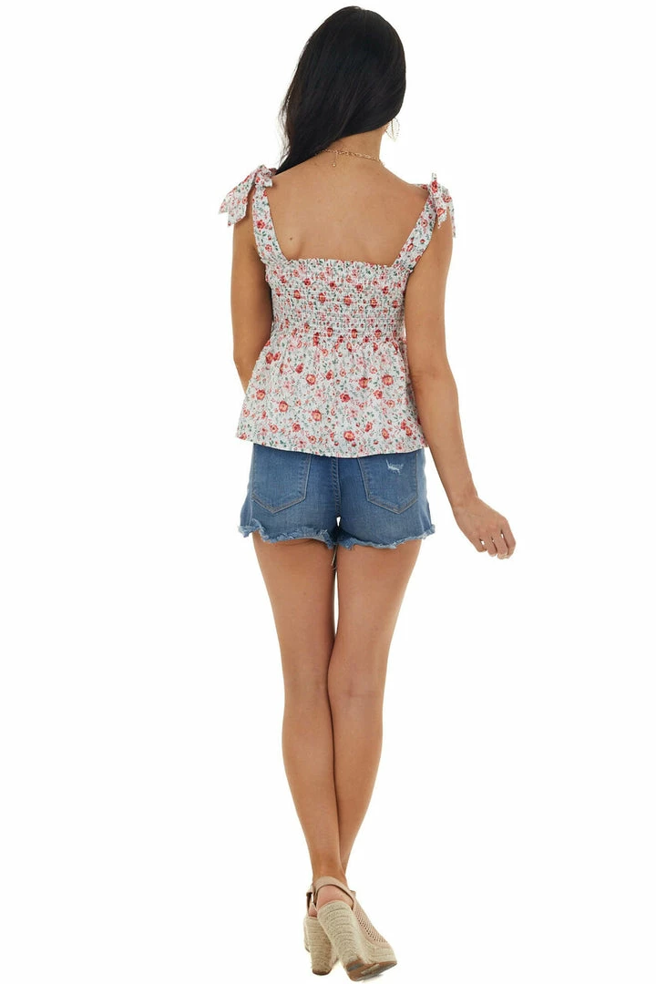 Lush Clothing Tops Pearl Floral Print Smocked Top With Tie Straps 6 Lush Clothing Tops Pearl Floral Print Smocked Top With Tie Straps