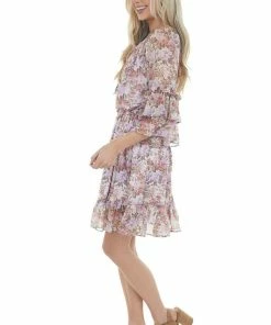 Easel Iris Floral Print Tiered Ruffle Sleeve Dress Dresses 12 Easel Iris Floral Print Tiered Ruffle Sleeve Dress Dresses