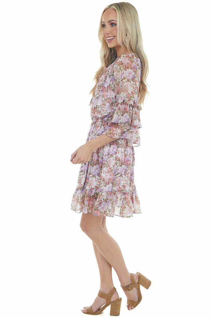 Easel Iris Floral Print Tiered Ruffle Sleeve Dress Dresses 5 Easel Iris Floral Print Tiered Ruffle Sleeve Dress Dresses