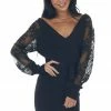 Lush Clothing Black Ribbed Knit Mini Dress With Lace Sleeves Dresses