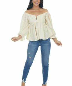 Entro Tops Lemon And Cream Ditsy Floral Peasant Top