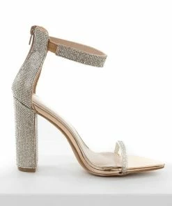 CJ Shoes Rose Gold Metallic Rhinestone Strappy Heels