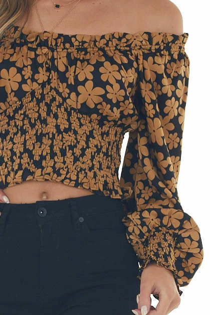 Lush Clothing Black And Copper Floral Cropped Satin Blouse 10 Lush Clothing Black And Copper Floral Cropped Satin Blouse