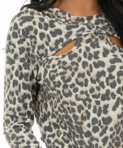 Vanilla Bay Beige Leopard Print Knit Long Sleeve Top With Cutout Neck 31 Vanilla Bay Beige Leopard Print Knit Long Sleeve Top With Cutout Neck