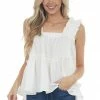 Entro Off White Tank Top With Thick Ruffled Straps