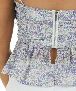 Emory Park Tops Indigo Ditsy Floral Sleeveless Peplum Top