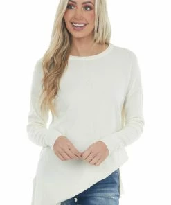 Staccato Tops Cream Super Soft Knit Top With Ribbed Sides