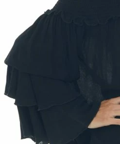 Easel Black Off Shoulder Tiered Ruffle Sleeve Top