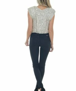 She + Sky Cream Sequined Surplice Shoulder Pad Bodysuit 28 She + Sky Cream Sequined Surplice Shoulder Pad Bodysuit