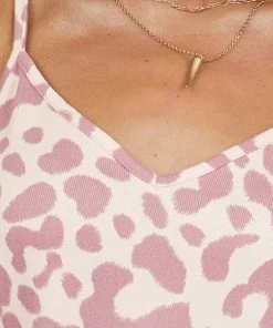 BiBi Peach And Mauve Leopard Print Tank Top With V Neckline