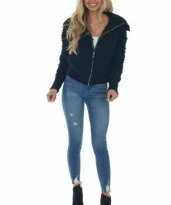 Style Melody Black Teddy Turtleneck Zip Up Sweater Jacket