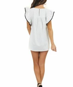 L Love Off White And Black Striped Top With Embroidery Details