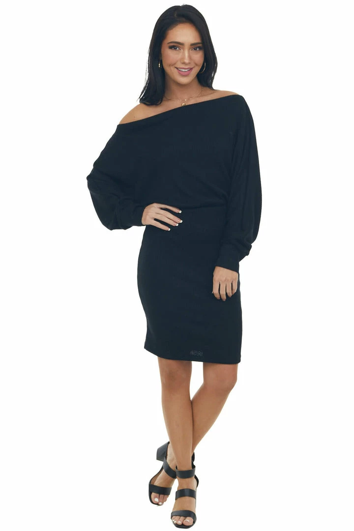 Lime Lush Black Ribbed Off Shoulder Dolman Sleeve Dress 15 Lime Lush Black Ribbed Off Shoulder Dolman Sleeve Dress