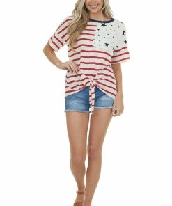 Hailey & Co Cranberry Striped Top With Black Star Contrast Tops