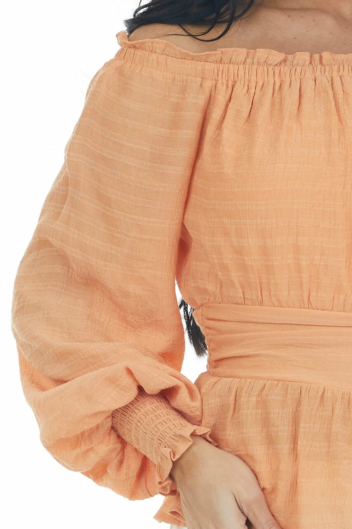 Flying Tomato Melon Off Shoulder Drop Waist Textured Blouse 10 Flying Tomato Melon Off Shoulder Drop Waist Textured Blouse