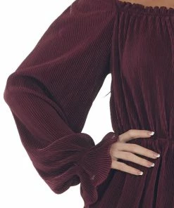 She + Sky Rich Wine Off The Shoulder Pleated Dress 12 She + Sky Rich Wine Off The Shoulder Pleated Dress