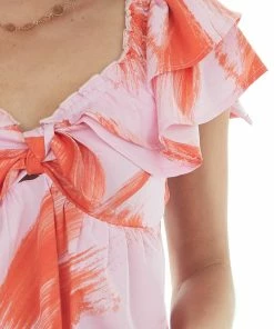 Entro Tops Carnation And Fire Printed Off Shoulder Blouse