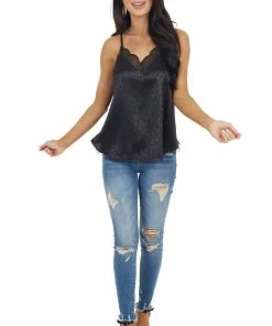 La Miel Tops Black Leopard Print Camisole Top With Lace Details 32 La Miel Tops Black Leopard Print Camisole Top With Lace Details