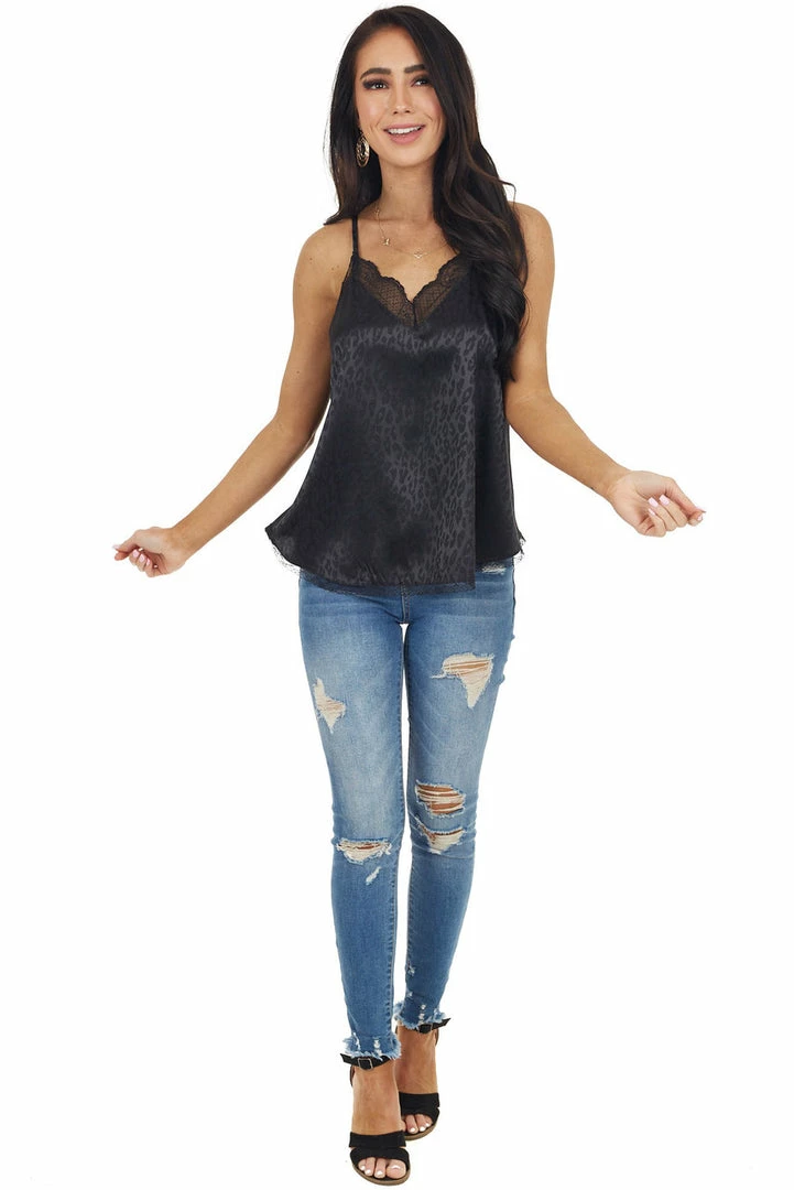 La Miel Tops Black Leopard Print Camisole Top With Lace Details 15 La Miel Tops Black Leopard Print Camisole Top With Lace Details