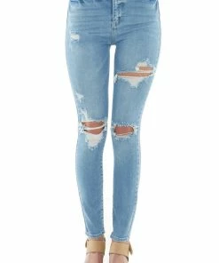 Cello Jeans Light Wash Distressed High Rise Skinny Jeans Bottoms