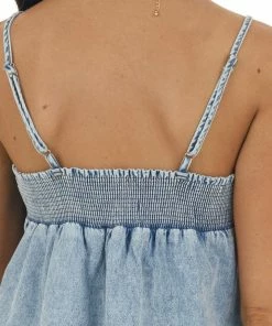 Entro Light Chambray Sleeveless Babydoll Tank Top Tops