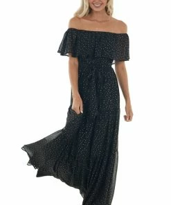 Flying Tomato Dresses Black And Gold Fleck Off Shoulder Maxi Dress 10 Flying Tomato Dresses Black And Gold Fleck Off Shoulder Maxi Dress