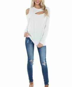 Vanilla Bay Off White Long Sleeve Open Front Top With Cold Shoulder