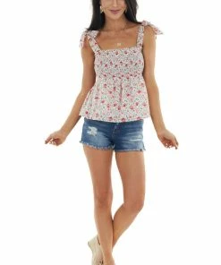 Lush Clothing Tops Pearl Floral Print Smocked Top With Tie Straps 12 Lush Clothing Tops Pearl Floral Print Smocked Top With Tie Straps