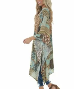 Easel Kimonos Powder Blue Abstract Multicolor Loose Flowy Kimono