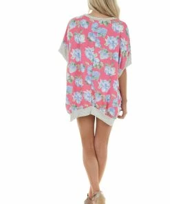 Fantastic Fawn Watermelon Floral Print Short Sleeve Knit Top