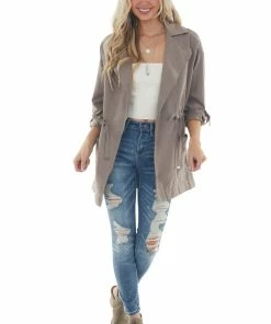 Be Cool Light Taupe Suede Drawstring Trench Jacket Outerwear 27 Be Cool Light Taupe Suede Drawstring Trench Jacket Outerwear