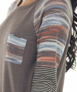 Staccato Chocolate Long Multiprint Sleeve Knit Top Tops