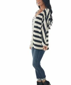 BiBi Black Multiprint Crochet Lace Brushed Knit Top