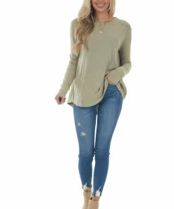 Easel Vintage Sage Long Sleeve Crew Neck Top Tops