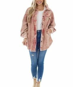 BiBi Tops Rust Washed Corduroy Oversized Shacket