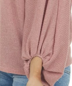 143 Story Tops Dusty Coral Boat Neck Bubble Sleeve Knit Top