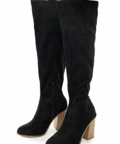 FORTUNE DYNAMIC Black Suede Block Heel Knee High Boots