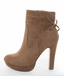 CJ Shoes Light Walnut High Heel Zip Up Booties With Tie Detail 29 CJ Shoes Light Walnut High Heel Zip Up Booties With Tie Detail