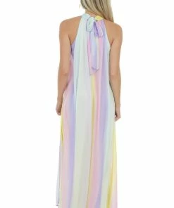 Entro Rainbow Wide Leg Sleeveless Halter Jumpsuit Dresses
