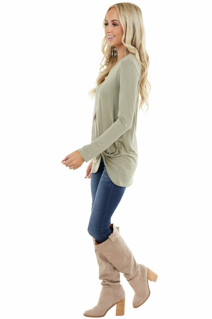 BOMBOM Sage Long Sleeve Knit Top With Side Hem Knot Detail 16 BOMBOM Sage Long Sleeve Knit Top With Side Hem Knot Detail