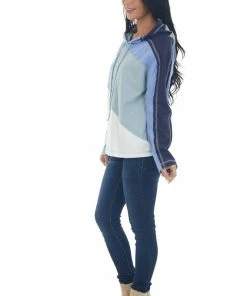 Umgee Tops Arctic Blue Colorblock Reverse Seam Hooded Top 31 Umgee Tops Arctic Blue Colorblock Reverse Seam Hooded Top