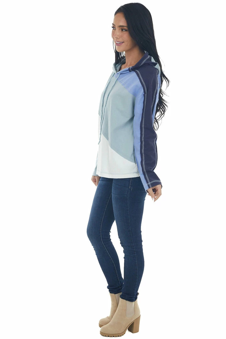 Umgee Tops Arctic Blue Colorblock Reverse Seam Hooded Top 16 Umgee Tops Arctic Blue Colorblock Reverse Seam Hooded Top