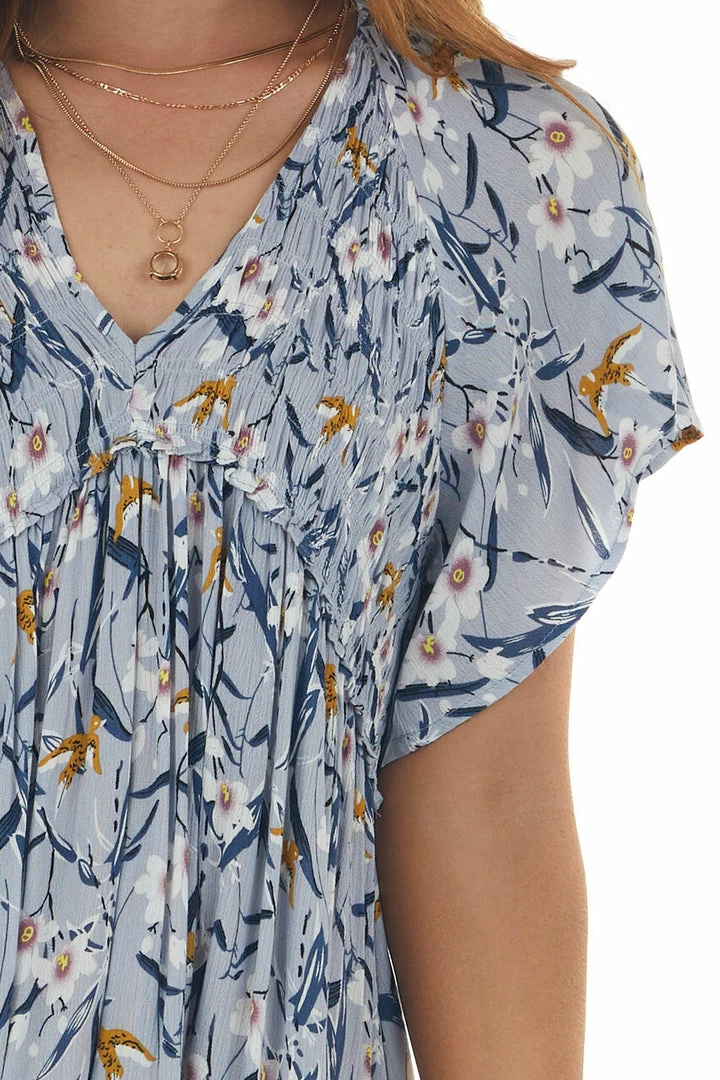 J.NNA Periwinkle Floral Babydoll Smocked Bust Dress 10 J.NNA Periwinkle Floral Babydoll Smocked Bust Dress